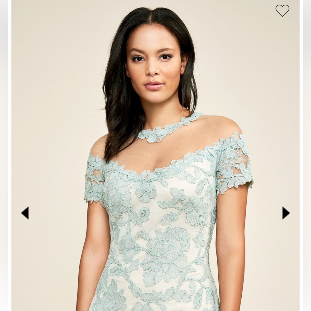 NEW Tadashi Shoji HEDY OFF-THE-SHOULDER ILLUSION DRESS Light Green Size 10 $349 - Picture 3 of 12